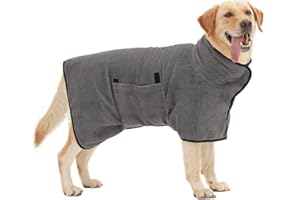 HezzLuv Peignoir pour Chien, Peignoir en Microfibre pour Chien Moyen et Grand, Super Absorbante Serviette pour Chien, Manteau de Séchage pour Animaux, Peignoir deBain à Séchage Rapide (Gris XS)