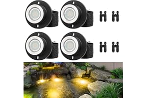 ‎HIBOITEC Pack of 4 Pond Lighting LED Underwater, IP68 Waterproof Underwater Lighting, Warm Light Pond Light with UL Cord, Low Voltage Pool Lighting for Pool Pond (Transformer Not Included)
