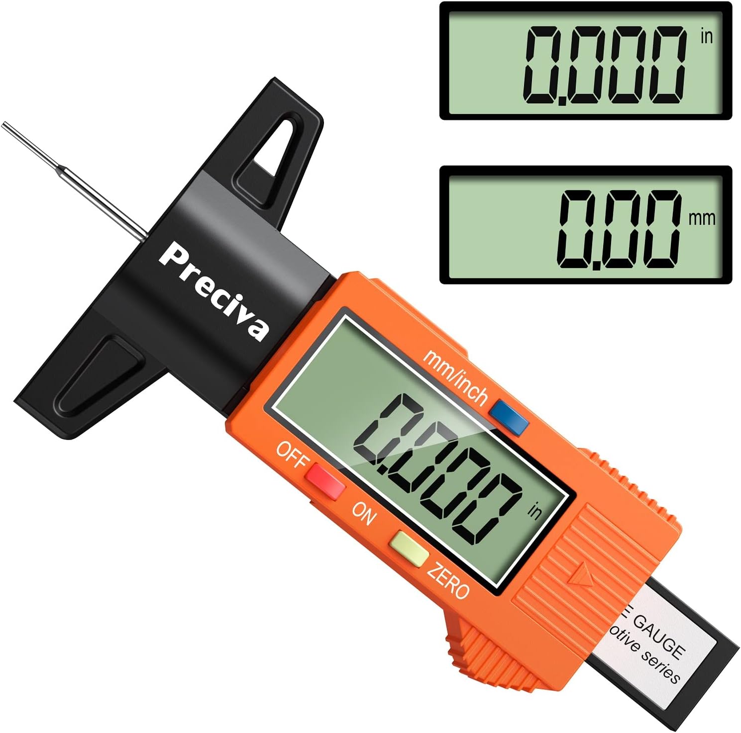 Tyre Tread Depth Gauge, Preciva 0-25.4mm/Inch Digital Tire Checker UK, Tyres Surface Measuring Tool with Large LCD Screen for Cars, Trucks, Motos, Orange