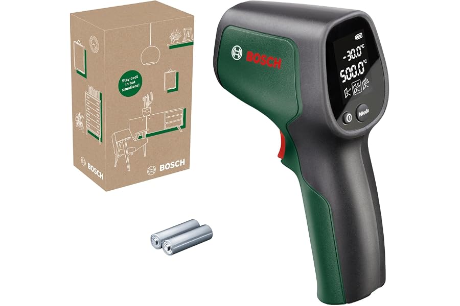 Bosch termómetro de infrarrojos UniversalTemp (de -30 °C a +500 °C, medición fácil y precisa, 3 grupos de materiales predefin