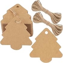 100 Étiquettes Cadeaux Kraft Noël 7x2 Cm - Avec Ficelle Rouge/Blanche 20m - Pour Emballage & Déco