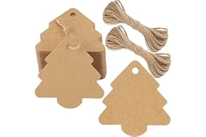 G2PLUS Etichetta a Forma di Albero di Natale Etichette in Carta Kraft,Etichette Regalo Marrone 6x6.5CM Etichette di Natale con Spago per il Calendario dell'Avvento e Regali di Natale