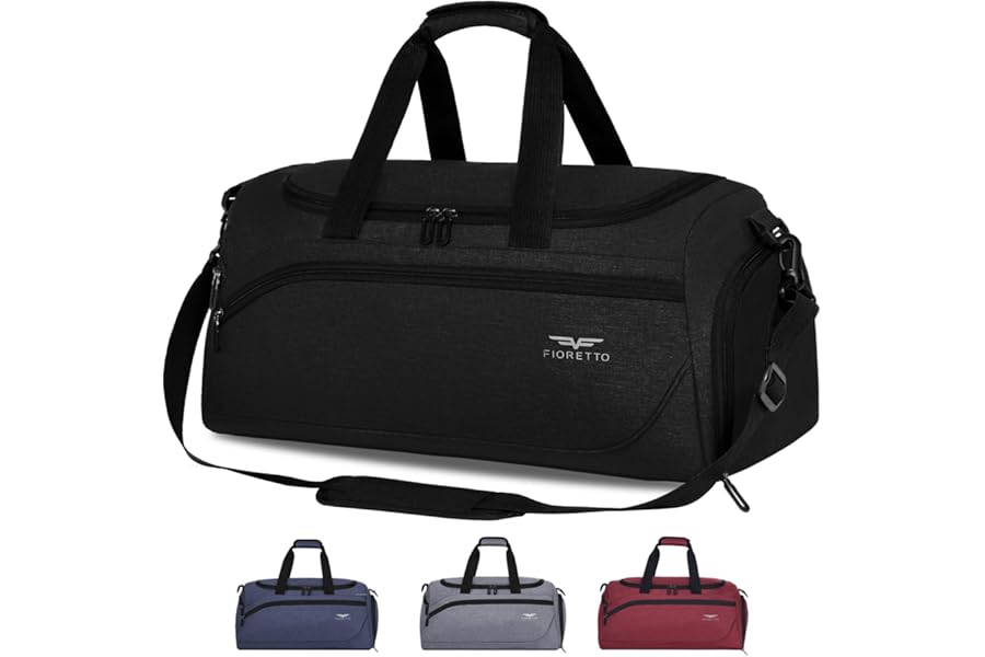 FIORETTO Mens Sports Gym Bag with Wet Pocket & Shoe Compartment,Travel Duffle Bag Overnight Bag with Padded Shoulder Strap, Water-Resistant Sports Holdall for Swimming