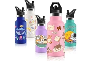 VIKASTAR Vikaster Botella Agua Niños, con Tapade Popote y asa, Botella agua Acero Inoxidable, Sin BPA, 350ml, Botella Termica Reutilizable, para Adultos, Niños, Escuela, Ciclismo, Gym, Deportiva