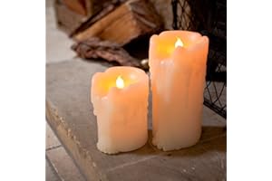 Lights4fun Lot de 2 Bougies Médiévales LED à Piles en Cire Véritable avec Effet Fondu