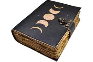 LAKECITY LEATHER CRAFT Moon eclipse leather journal handmade vintage paper journal book of shadows Small Antique Handmade Leather Bound Journal with Old Fashioned Deckle Edge Paper (8x6 Inch)