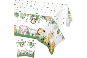 ‎HEBOLAND 2 Stück Safari Dschungel Tischdecke Geburtstag, 137 x 274cm Einweg Tischdecke Plastik Wasserdicht für Geburtstag Wild One Babyparty Deko Junge Picknick Zubehör Grün
