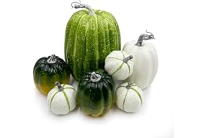 LZRinue 7 Stück künstliche Kürbisse in Cyan und Weiß aus Schaumstoff für Herbst, Herbst, Halloween, Erntedankfest, Fest, Tischdekoration (Cyan und Weiß)