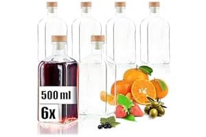 Robin Goods® 6x Bottiglie in Vetro 500 ml con Tappo in Sughero, Contenitori Vuoti per Olio, Aceto o Liquori