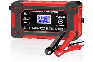 Batteriladdare, 12V 6 A smart billaddare helautomatisk, intelligent batteriladdare med automatisk reparationsfunktion och LCD-display, för bilar, motorcyklar, lastbilar, AGM, gel, SLA (2Ah-100Ah)