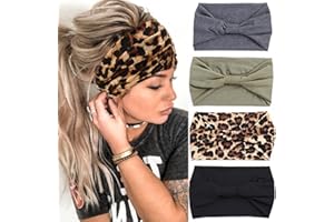 Mscat 4 Packs Wide Headband for Women Knotted Boho Head Bands Non-slip Women's Hair Band Headband Suitable For Outdoor Yoga Sports Running Printed Hair Accessories
