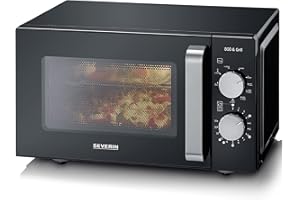 SEVERIN 2-in-1 Mikrowelle mit Grill, Nutzung auf 2 Ebenen, flacher Glasboden statt Drehteller mit XXL-Nutzfläche für eckiges Geschirr, leichte Reinigung, Mikrowellengerät, 20L, Schwarz, MW 7762