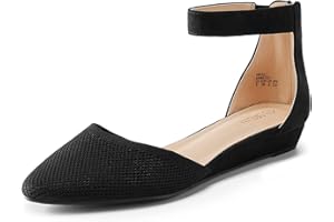 DREAM PAIRS Women's Comfortable Ballet Flat with low wedge ankle strap and zipper, Ladies' classic pointed toe Shoes for wedding and walking