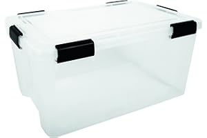 Iris Ohyama Airtight Plastic Storage Boxes with Lids, 50L, Set of 1, Clear, Hermetic Waterproof Seal, Durable Latching Buckles, Stackable, For Outdoors, Garage, Clothes, Dust Proof, BPA Free, AT-L