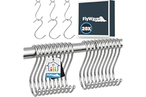 FlyWave Haczyki S ze stali nierdzewnej, 20 szt., haki w kształcie litery S do wieszania ubrań, ręczników, roślin, oszczędzające miejsce haczyki w kształcie litery S, haczyki ze stali nierdzewnej do łazienki, sypialni, kuchni, biura