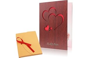 Creawoo Handmade Walnut Wood Love Greeting Card Unique Card Box Idea Greeting Card for Valentine's Day, Birthday Anniversary with Hollow Carved Design, Best Gift for Her, Him, Wife, Husband
