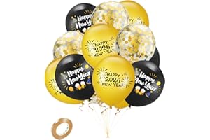 PEJLND 15Pcs New Years Eve Decorations 2026 Black and Gold Balloons,Happy New Year 2026 Balloons 12 Inch Gold Black Confetti Latex Balloon NYE Party Balloon for New Year's Eve Party Supplies