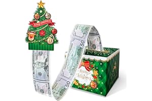 YAOLIGIFT Christmas Money Box for Cash Gift Pull, Surprise Explosion Gift with 60Pcs Transparent Bags for Christmas, DIY Holiday Cash Box for Money Holder for Women Men Girls Boys Mom Dad (Green)