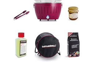 LotusGrill Barbecue Kit de démarrage 1 x Lotus Barbecue Charbon de Bois de hêtre/Prune/Mauve 1 x 1 kg, 1 x Pâte Combustible 200 ML, 1 x Lotusgrill Pince Barbecue Violet. (Prune Violet)