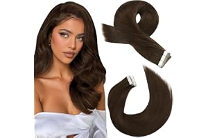Moresoo Hair Extensions Real Human Hair Tape in Hårförlängning Äkta Hår Tejp mörkbrun 60cm 50g