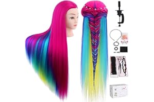 ‎TOPDIRECT TopDirect 80cm/31.5 Zoll Übungskopf Frisierkopf Friseur 100% Synthetisches Haar Perückenkopf Puppenkopf Trainingsköpfe Friseurkopf Ausbildung Kopf mit Halter + DIY Haare Frisuren Set