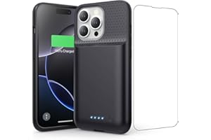 Feob Akku Hülle für iPhone 16 Pro, 7500 mAh Wiederaufladbar Batterie Ladehülle Akku mit Schutzfolie, Tragbares Batterieladegerät Hülle Leistungsstarke Power Bank für iPhone 16 Pro (6,3") (A-Schwarz)