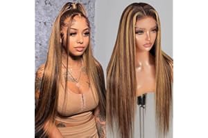 Bele Ombre 4/27 Color Highlight Straight Wigs 13x6 T-Part Lace Front Wigs Human Hair 150% Denisty Brazilian Virgin Wig Pre-Plucked with Baby Hair for Black Women 14 inch