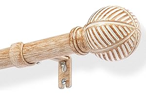 DEFYNEE Wood Effect Curtain Pole Extendable 76-305cm - 25mm Metal Core with Imitation Wood Grain, Eyelet Compatible, Extendable Rod for Windows/Doors, Brown