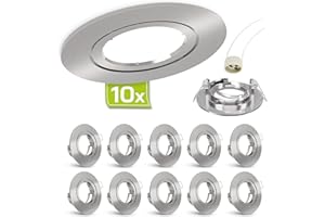 ‎LINOVUM linovum 10x Einbaustrahler Rahmen Set - Einbaurahmen rund Edelstahl Optik gebürstet starr inkl. GU10 Fassung für LED, Halogen