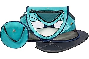 Deryan Lit de Voyage pour Petits Enfants avec Matelas - De la Naissance Jusqu'à 4,5 Ans - Tente Bébé Pop-Up Montée en 2 Secondes - Moustiquaire et Sac de Voyage Inclus - 136x84x62cm (Océan)