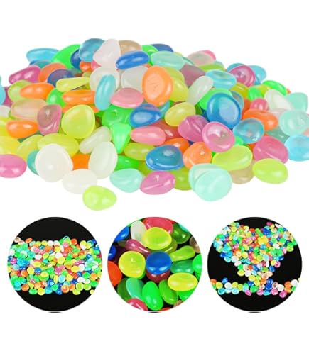 300 Pietre Luminose Fluorescenti Per Giardino - Ciottoli Che Brillano Al Buio, Mix Colorati, Resina - Foto 6