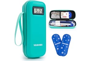 YOUSHARES Pochette Isotherme Insuline, Trousse Isotherme Insuline Voyage pour Diabetique Affichage de la Température avec 2 Poche de Glace, Sac Isotherme Insuline Medicament pour Stylo Seringue, Vert