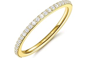 Dochais 925 Sterling Silver Ring Women 14K Gold/White Gold Plated, 1.7mm Eternity Ring Bands, Zirconia Diamond Ring Stackable for Engagement Ring Wedding Promise Ring for Women Girls Jewellery Gifts