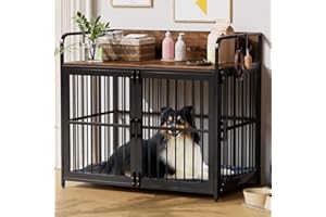 Amopatio Dog Crate Furniture, Large Dog Cage with 2 Doors, Heavy Duty Dog Kennel Indoor for Small Medium Large Dogs, Wooden Dog House, 110x70x100cm, Rustic Brown