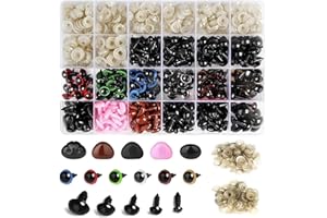 BNXF 600 Pcs Colorful Plastic Safety Eyes and Noses with washers, Colourful Craft Doll Eyes, Safety Eyes and Washers Set, Safety Eyes and Noses for Soft Toy Making Crochet Crafts, Doll, Puppet DIY Crafts
