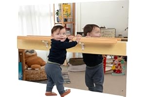 ODOXIA Lustro Montessori Z Drążkiem Dla Maluchów | Drążek Montessori Do Podciągania Dla Nauki Stania I Lustro Na Ścianę Dla Dzieci Z Drążkiem | Drewniany Drążek Równoważny, Rozwoju Motorycznego
