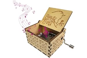 AIRTILY 1 caja de música de madera, caja de música clásica, caja de música "La Bella y la Bestia", caja de música con manivela, amigos o amantes para cumpleaños, día de San Valentín, Halloween