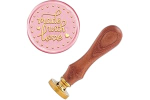 CRASPIRE Hecho con Amor Sello de Sello de Cera, Sellos de Cera de Sellado Retro Sello de Madera Sello de Cera 25mm Desmontable Sello de Latón Mango de Madera para Sobres Invitaciones Boda Adorno