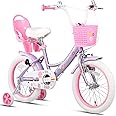 Glerc Maggie 12 14 16 20 Inch Kids Bike for 2-13 Years Old, Girls Bicycle with Doll-Seat & Basket & Stabilisers & Kickstand, Multiple Colors