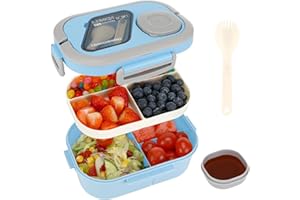 Kasanni Lunch Box with Compartments, Lunch Box, Container for Lunch and Salad, Bento Box with Spoon, Lunch Box, Lunch Box, for Adults & Children, BPA-Free (Blue)