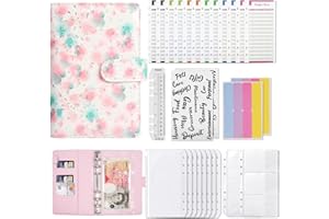 LEEGOHI Ring Binder Set, 28 pcs Budget Binder with Cash Envelopes, Label Sticker Sheets, Budget Sheets, Money Saving Wallet Ring Binder Notebook with Pockets for Budget Plannerr, Travel, Work (Pink2)