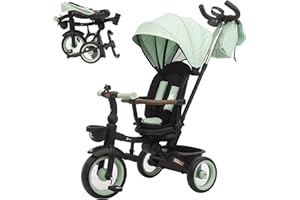 Twinly - Triciclo Evolutivo Bambino Sami Pieghevole con Sedile Girevole 360 Bicicletta 2 anni - Passeggino Bambino, Giocattolo, 1-5 anni o 25 kg - Luce, Cappottina Estensibile (Green)