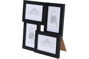 Classic by Casa Chic - Cadre Pêle-Mêle pour 4 photos 10x15 cm en bois Massif - Passe-partout de 11 x 7 cm inclus - Vitre en Verre - Noir