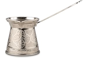 Alisveristime Auténtica cafetera turca, hecha a mano Cezve/Ibrik, múltiples tamaños y colores disponibles - Mejora tu experiencia de café ahora (plata, 6 tazas)