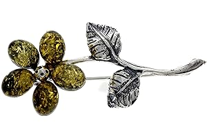 SILVERAMBER JEWELLERY Prawdziwy bursztyn bałtycki i srebro wysokiej próby ekskluzywna broszka kwiatowa - 4015