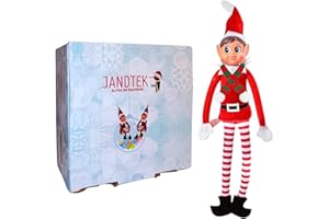 JANDTEK Elfa de Navidad traviesa niña 40 cm con Bufanda – Duende Navidad Travieso – Elfo Travieso Chica con Estilo Único – Elfos navideños Que informan a Papa Noel del Comportamiento de los niños