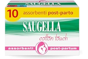Saugella Cotton Touch Post Parto, 10 Assorbenti Cotone Post Parto, Senza Strato Adesivo, Azione Antibatterica, Lenitiva