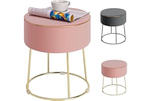 ‎HOMASIS HOMASIS Kleiner Hocker für Schminktisch, runder Sitzhocker aus Samt, Fußhocker mit Metallbeinen, eleganter Polsterhocker, Schminkhocker Fußstütze für Wohnzimmer Schlafzimmer (Rosa)