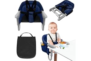 Froadp Seggiolino da tavolo pieghevole per bambini, con custodia e linguette di fissaggio sicure, per bambini, seggiolone, con aste di fissaggio regolabili, per casa, viaggi, blu