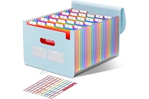 ThinkTex Trieur A4, 26 Pochettes Extensible Range Document, Rangement Papier Administratif, Classeur Documents Administratifs, Organiseur de Factures Mensuelles, Format Lettre/A4 - Morandi Bleu